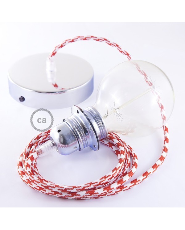 Pendant for lampshade, suspended lamp with Bicolored Red textile cable RP09