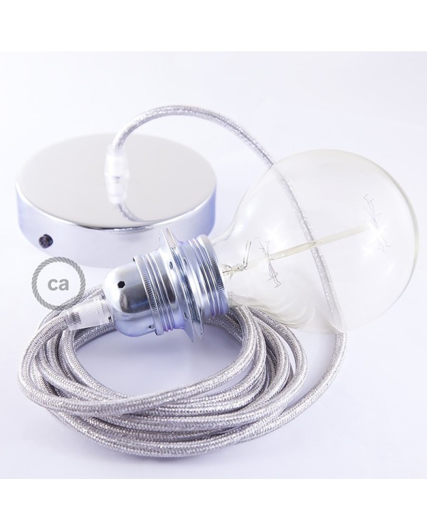 Pendant for lampshade, suspended lamp with Glittering Silver textile cable RL02