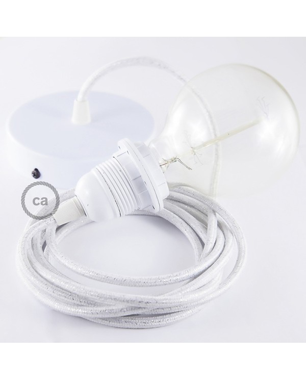 Pendant for lampshade, suspended lamp with Glittering White textile cable RL01