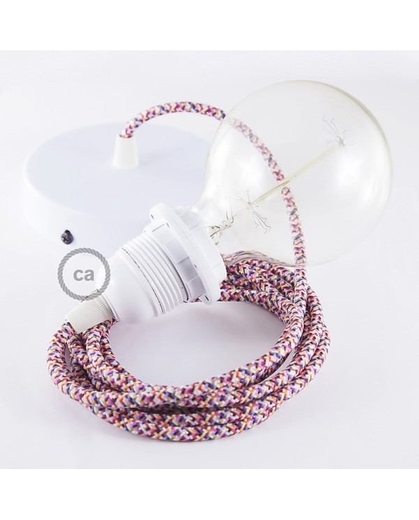 Pendant for lampshade, suspended lamp with Pixel Fuchsia textile cable RX00
