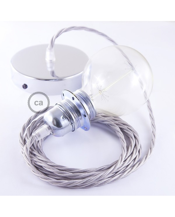Pendant for lampshade, suspended lamp with Silver Rayon textile cable TM02