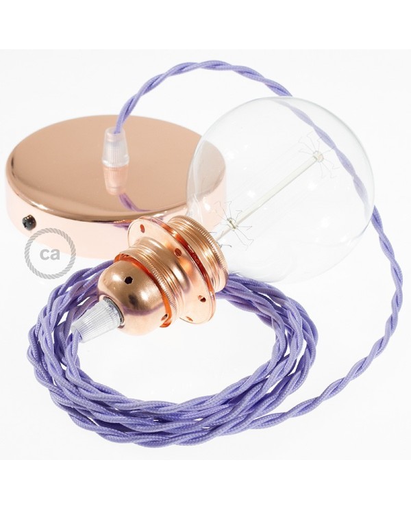 Pendant for lampshade, suspended lamp with Lilac Rayon textile cable TM07
