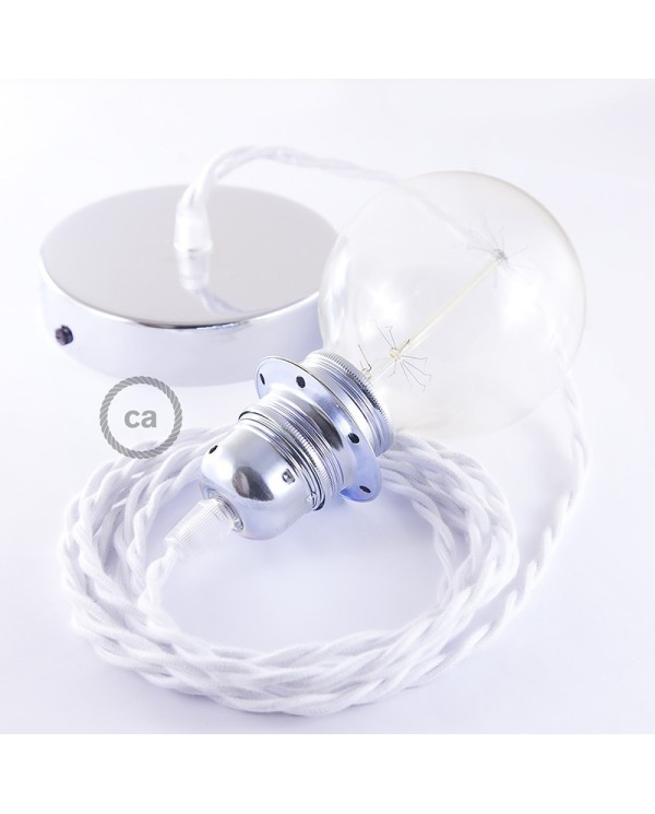 Pendant for lampshade, suspended lamp with White Cotton textile cable TC01