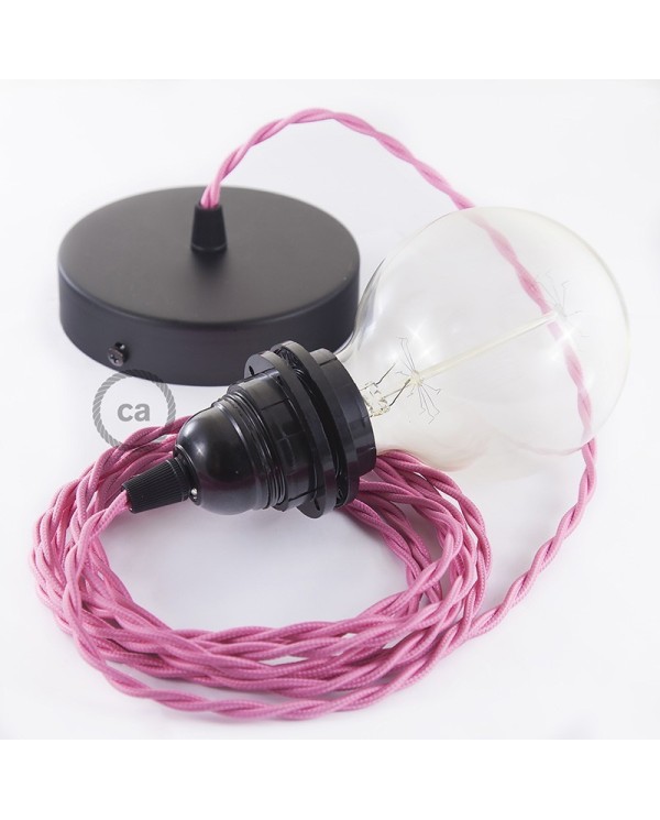 Pendant for lampshade, suspended lamp with Fuchsia Rayon textile cable TM08