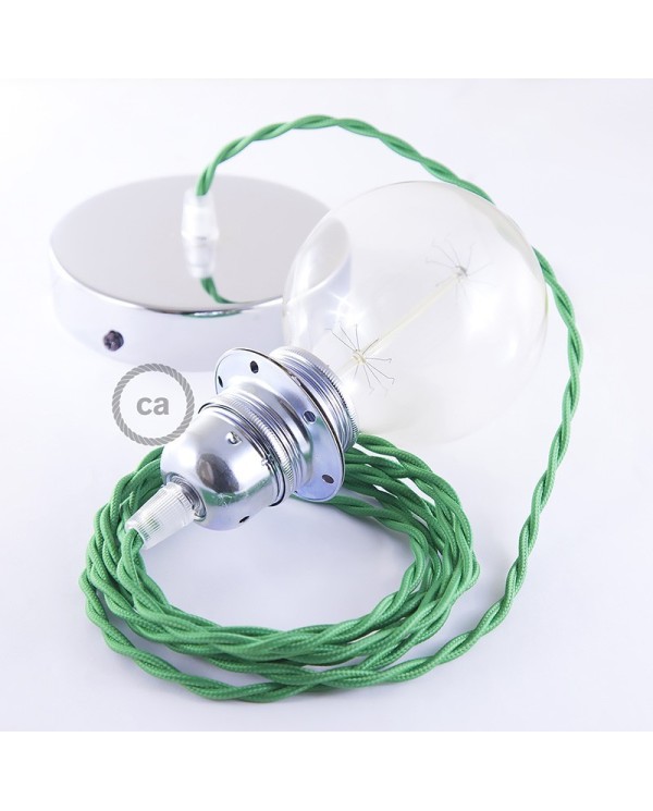 Pendant for lampshade, suspended lamp with Green Rayon textile cable TM06