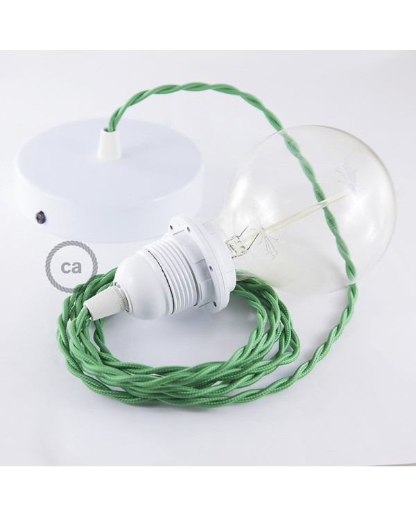 Pendant for lampshade, suspended lamp with Green Rayon textile cable TM06