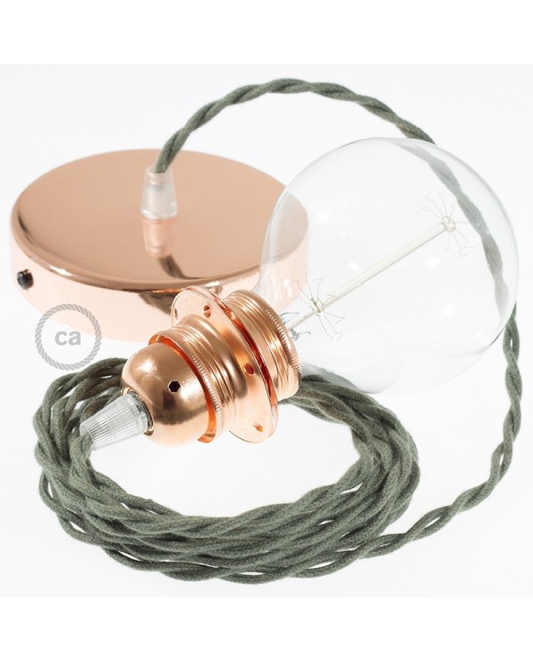 Pendant for lampshade, suspended lamp with Grey Green Cotton textile cable TC63