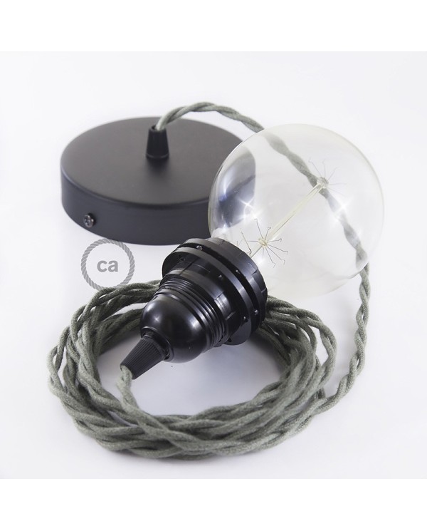 Pendant for lampshade, suspended lamp with Grey Green Cotton textile cable TC63