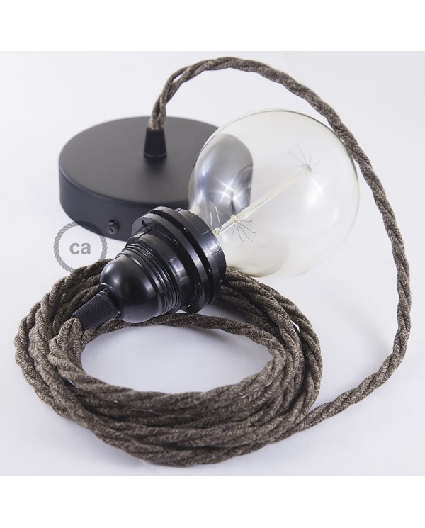 Pendant for lampshade, suspended lamp with Brown Natural Linen textile cable TN04