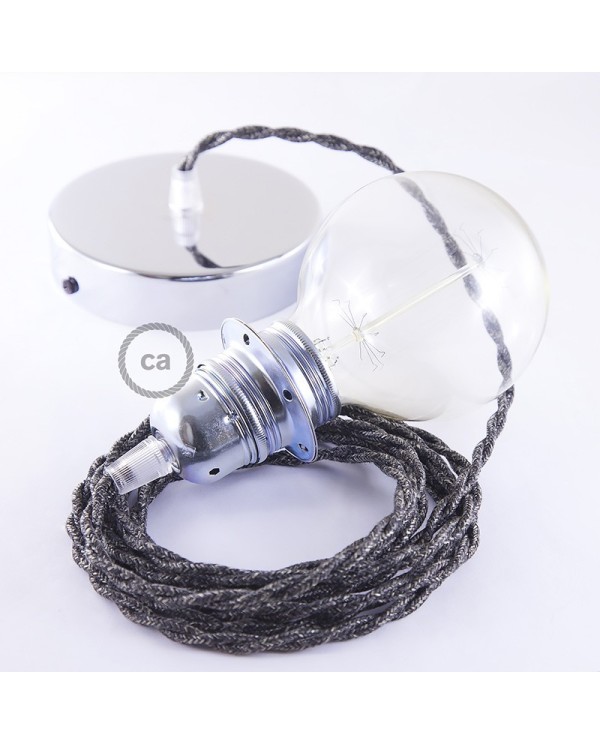 Pendant for lampshade, suspended lamp with Anthracite Natural Linen textile cable TN03