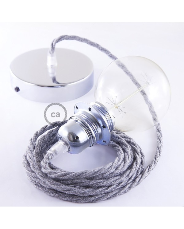 Pendant for lampshade, suspended lamp with Grey Natural Linen textile cable TN02
