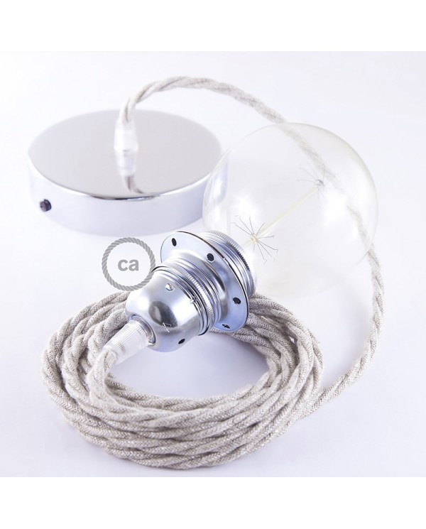 Pendant for lampshade, suspended lamp with Neutral Natural Linen textile cable TN01