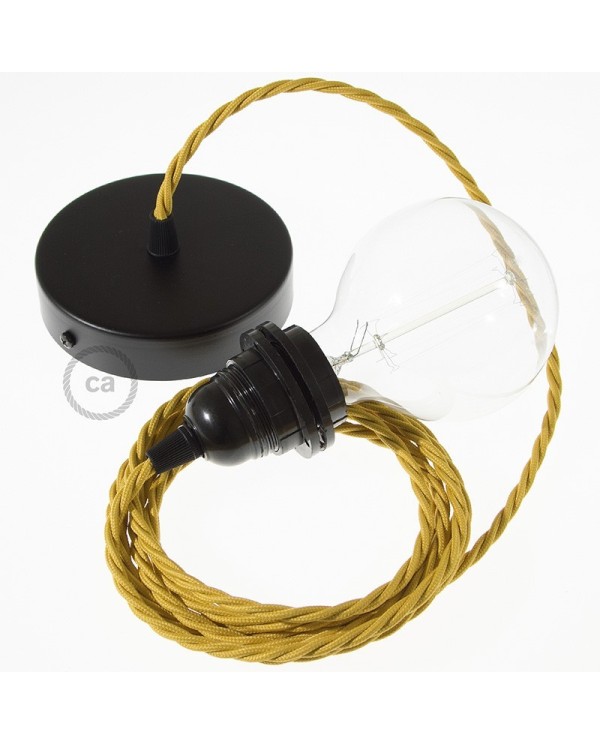 Pendant for lampshade, suspended lamp with Mustard Rayon textile cable TM25