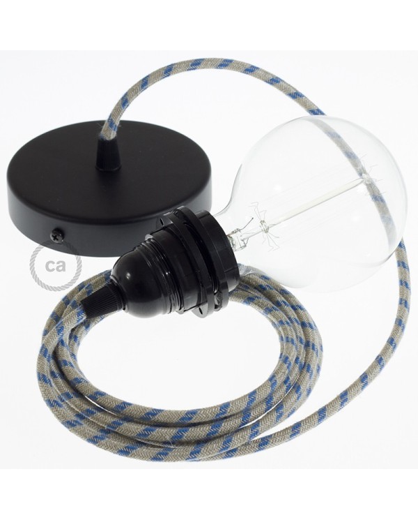 Pendant for lampshade, suspended lamp with Stripes Steward Blue textile cable RD55