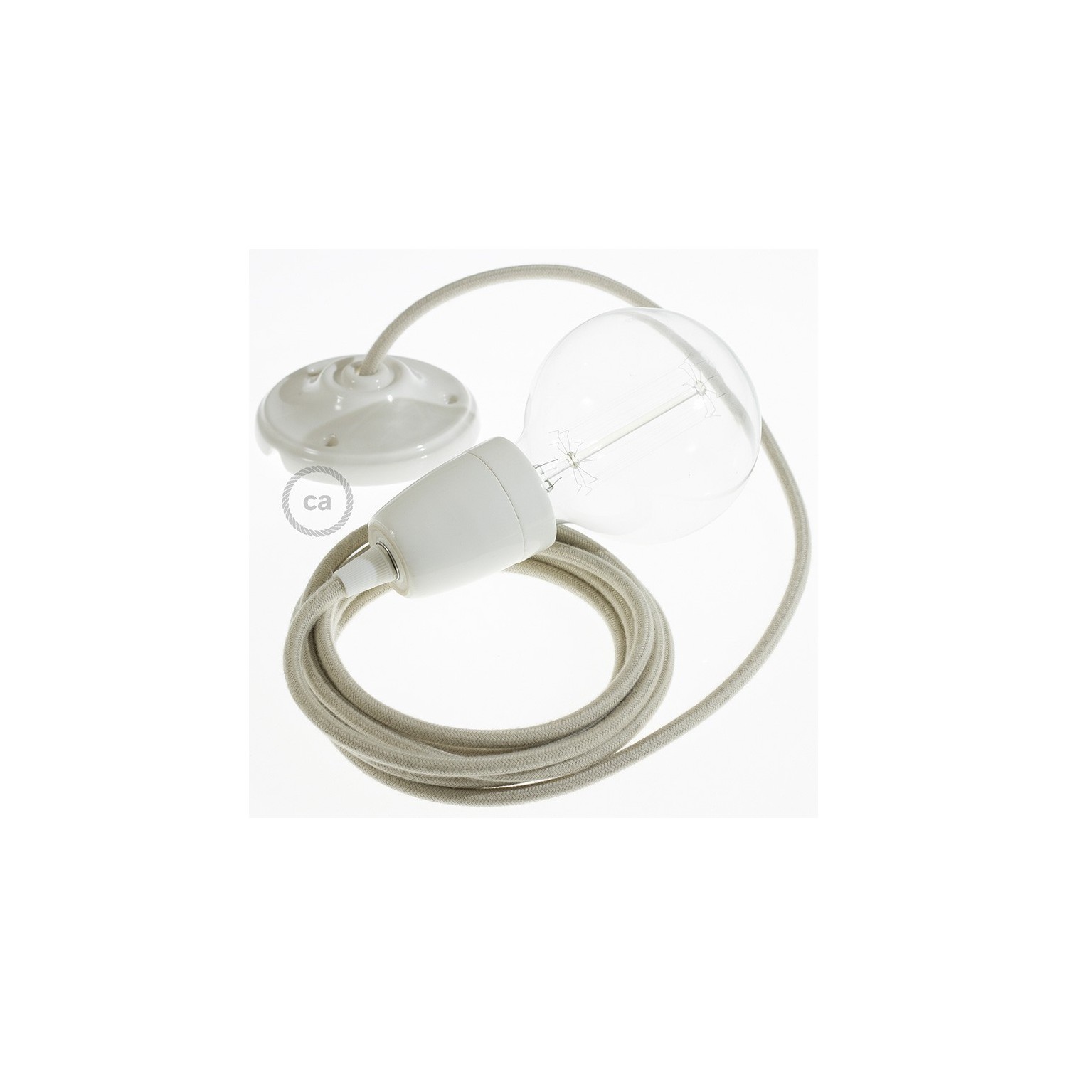 Porcelain Pendant, suspended lamp with Dove Cotton textile cable RC43