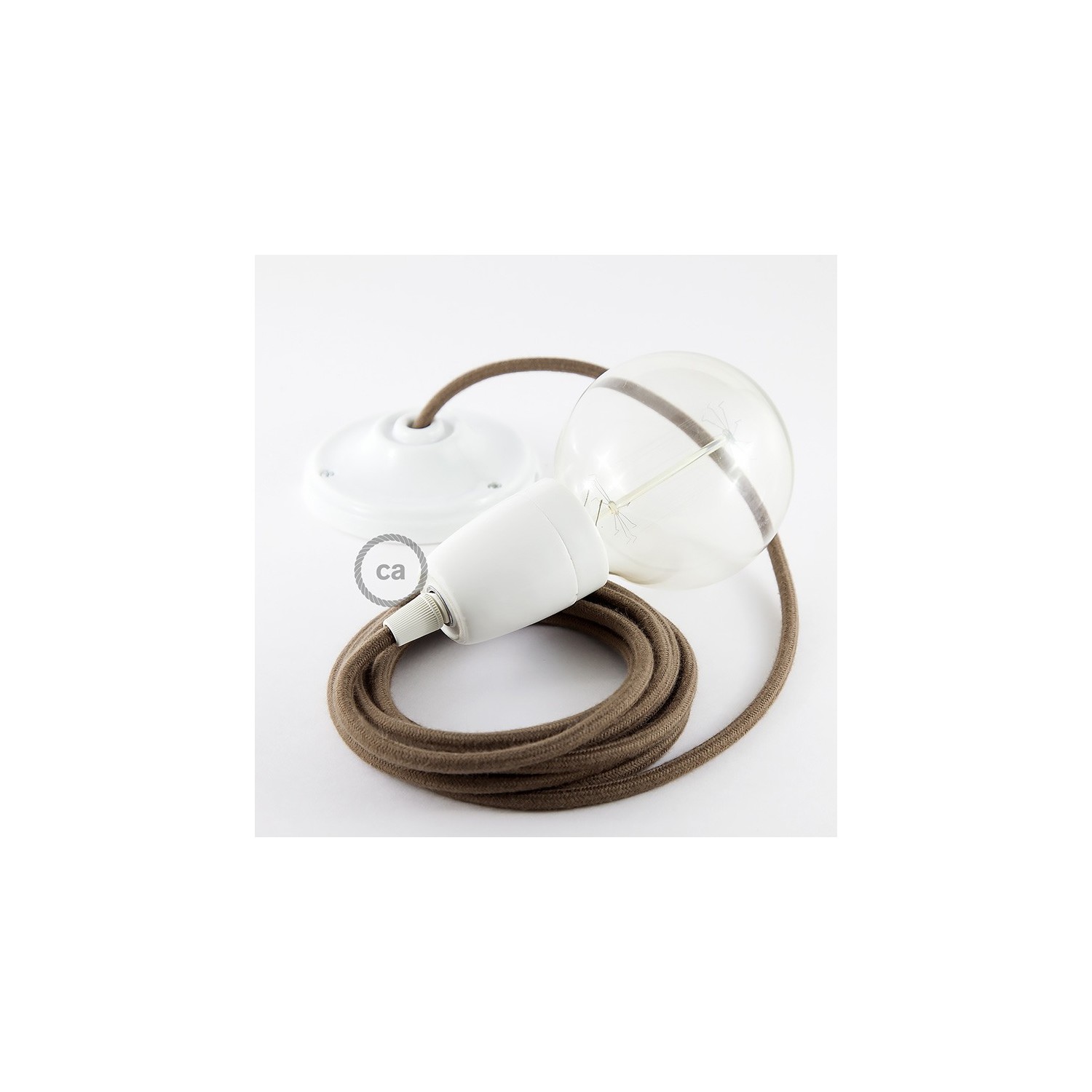Porcelain Pendant, suspended lamp with Brown Cotton textile cable RC13