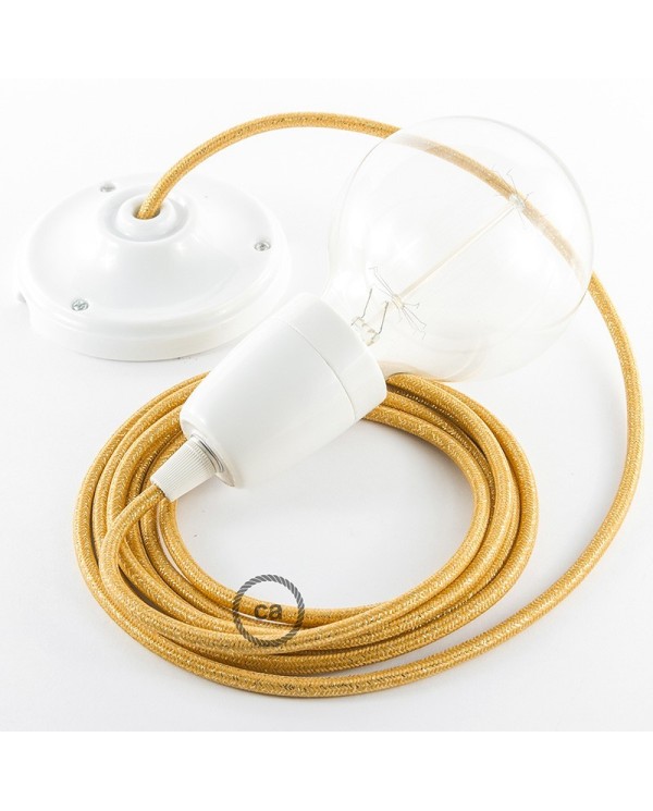 Porcelain Pendant, suspended lamp with Glittering Gold textile cable RL05