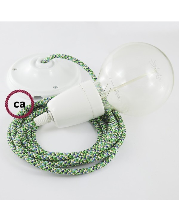 Porcelain Pendant, suspended lamp with Pixel Green textile cable RX05