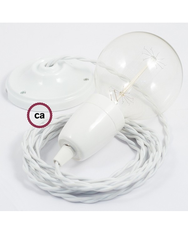 Porcelain Pendant, suspended lamp with White Rayon textile cable TM01