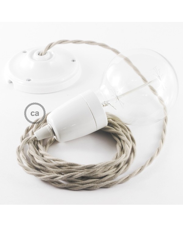 Porcelain Pendant, suspended lamp with Dove Cotton textile cable TC43