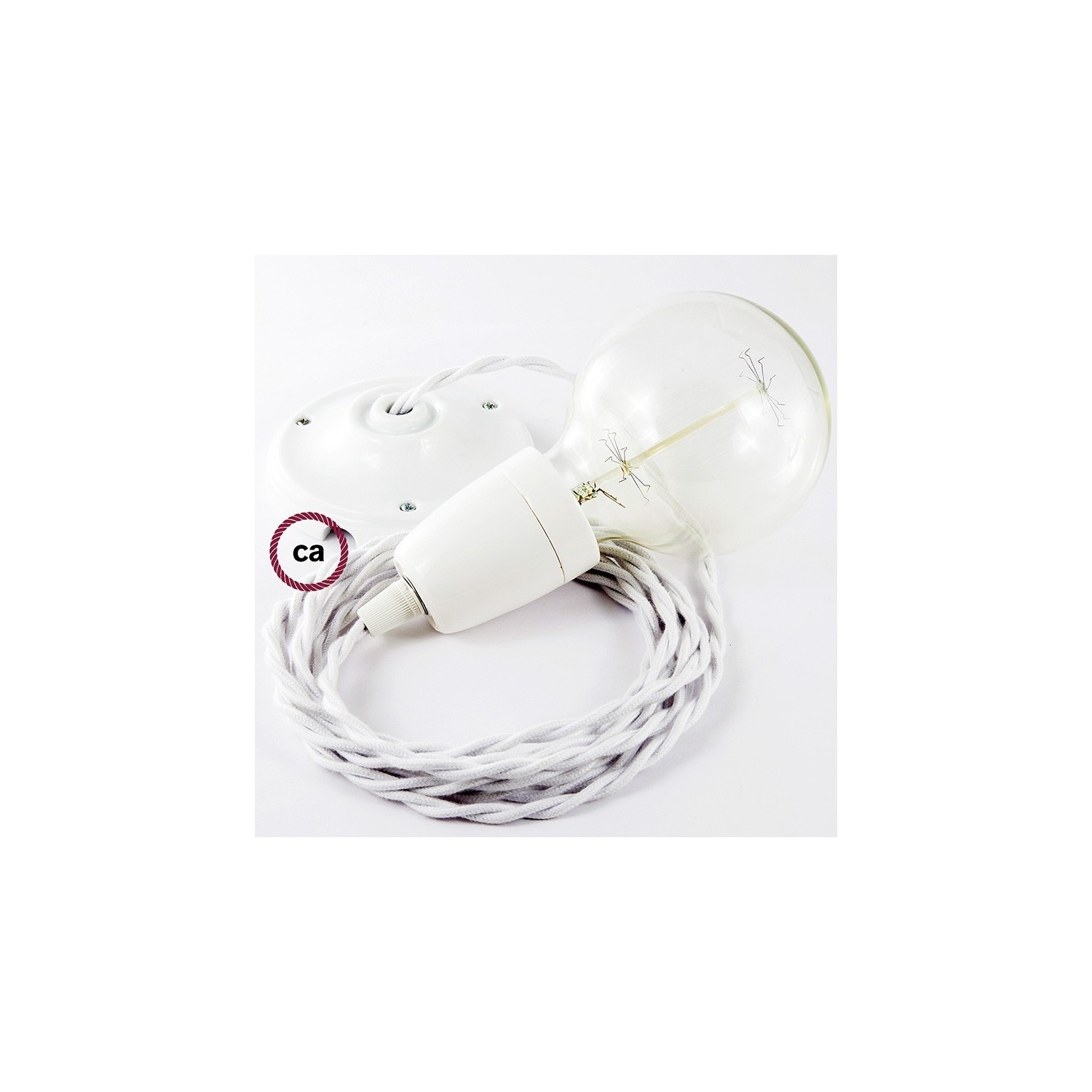 Porcelain Pendant, suspended lamp with White Cotton textile cable TC01