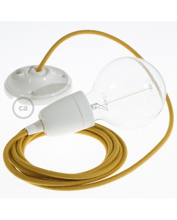 Porcelain Pendant, suspended lamp with Golden Honey Cotton textile cable RC31