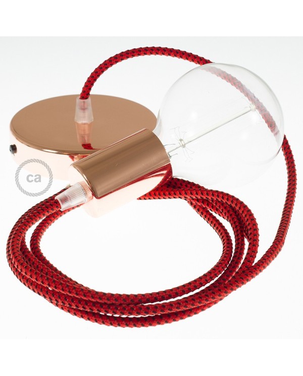 Single Pendant, suspended lamp with Red Devil 3D textile cable RT94