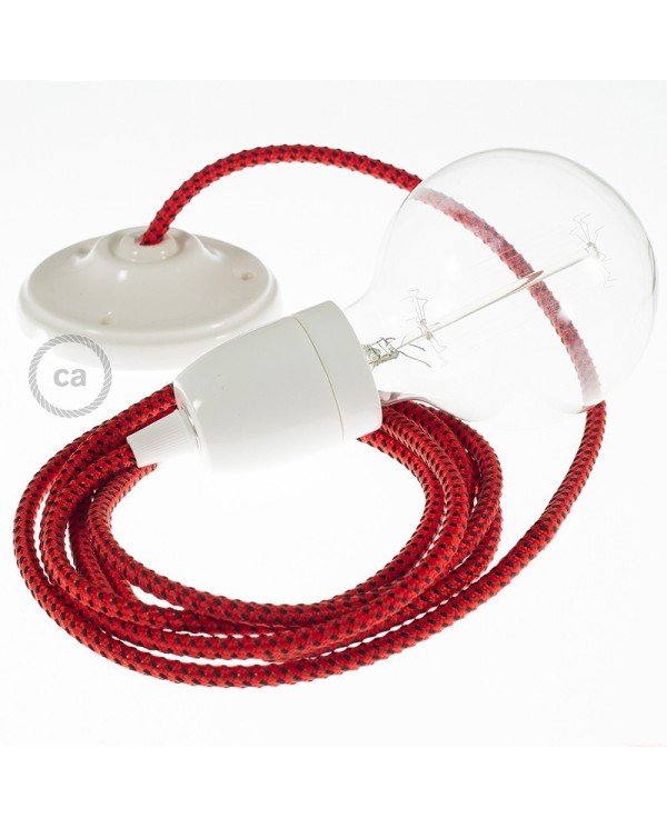 Porcelain Pendant, suspended lamp with Red Devil 3D textile cable RT94