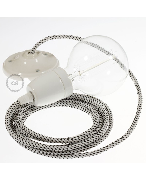 Porcelain Pendant, suspended lamp with Stracciatella 3D textile cable RT14