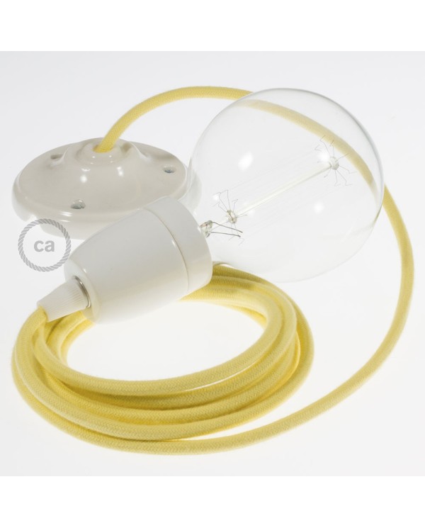 Porcelain Pendant, suspended lamp with Pale Yellow Cotton textile cable RC10