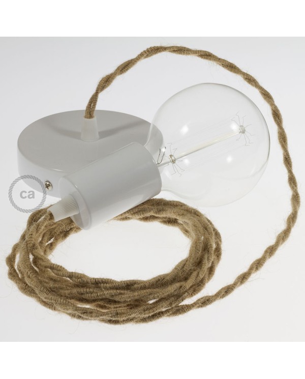 Single Pendant, suspended lamp with Jute textile cable TN06