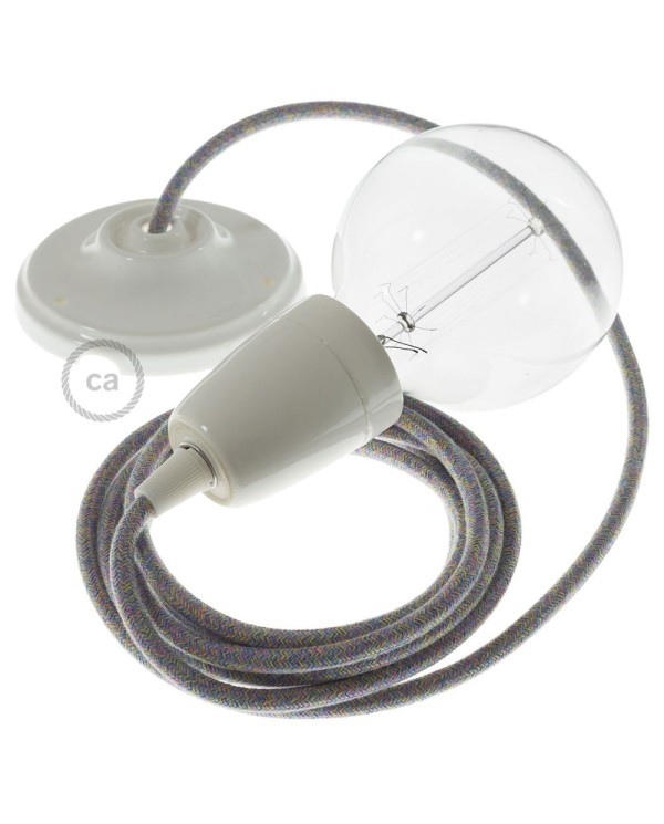 Porcelain Pendant, suspended lamp with Lollipop Cotton textile cable RX09