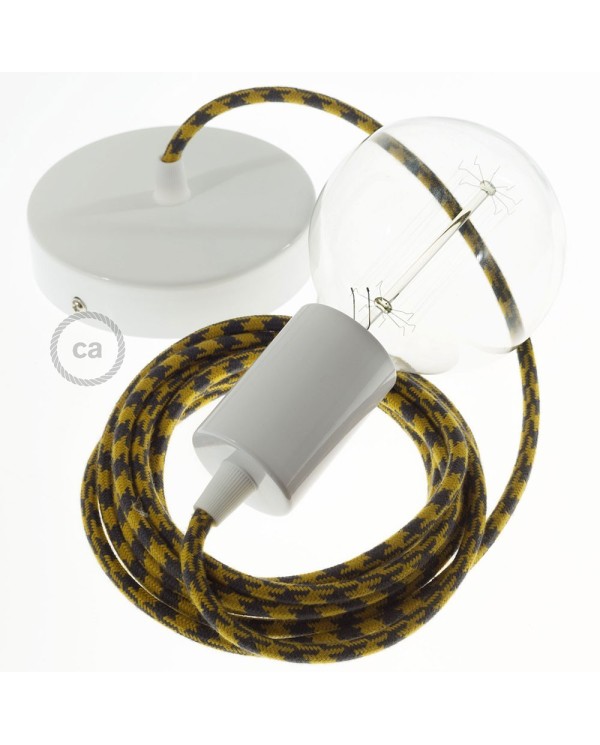 Single Pendant, suspended lamp with Bicolored Golden Honey and Anthracite Cotton textile cable RP27