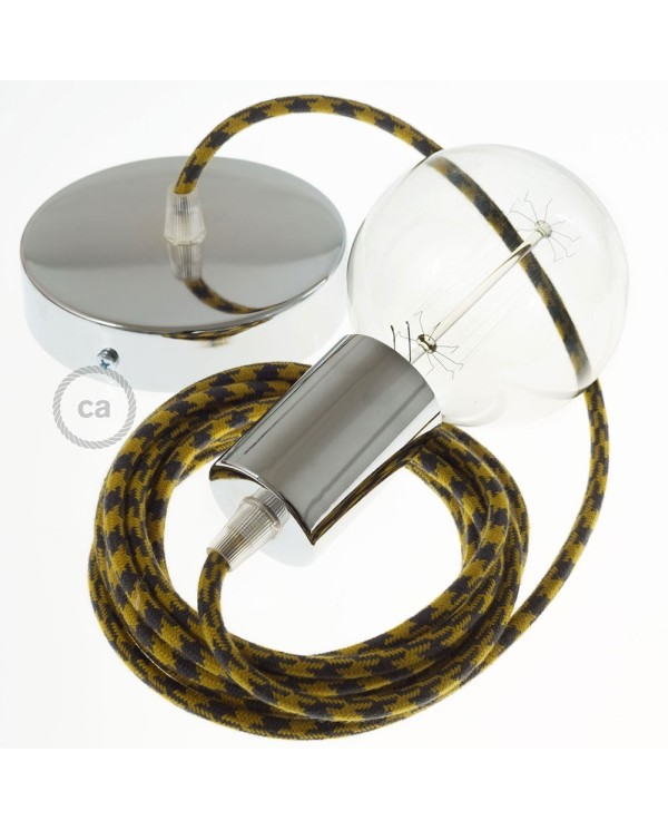 Single Pendant, suspended lamp with Bicolored Golden Honey and Anthracite Cotton textile cable RP27