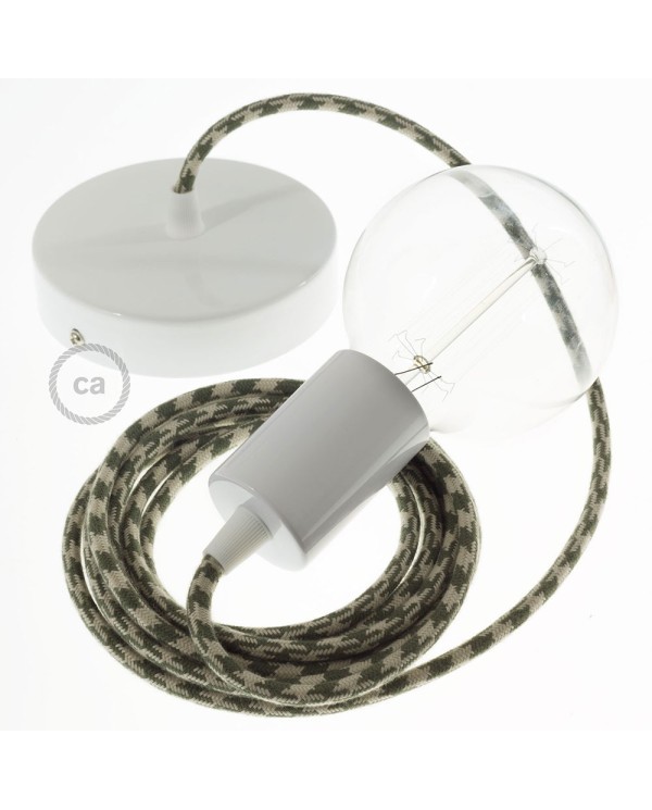 Single Pendant, suspended lamp with Bicolored Thyme Green and Dove Cotton textile cable RP30