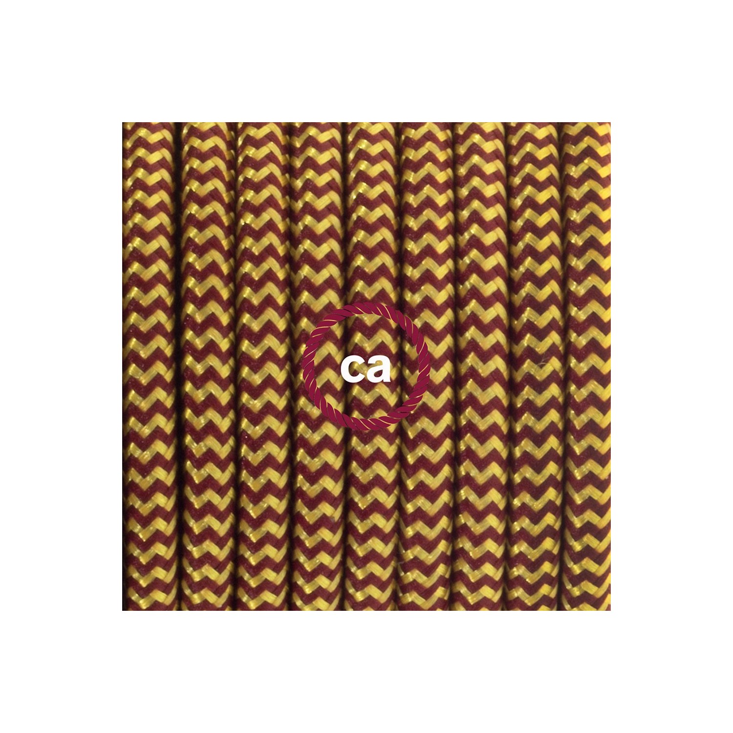 Pendant for lampshade, suspended lamp with ZigZag Gold and Burgundy Rayon textile cable RZ23