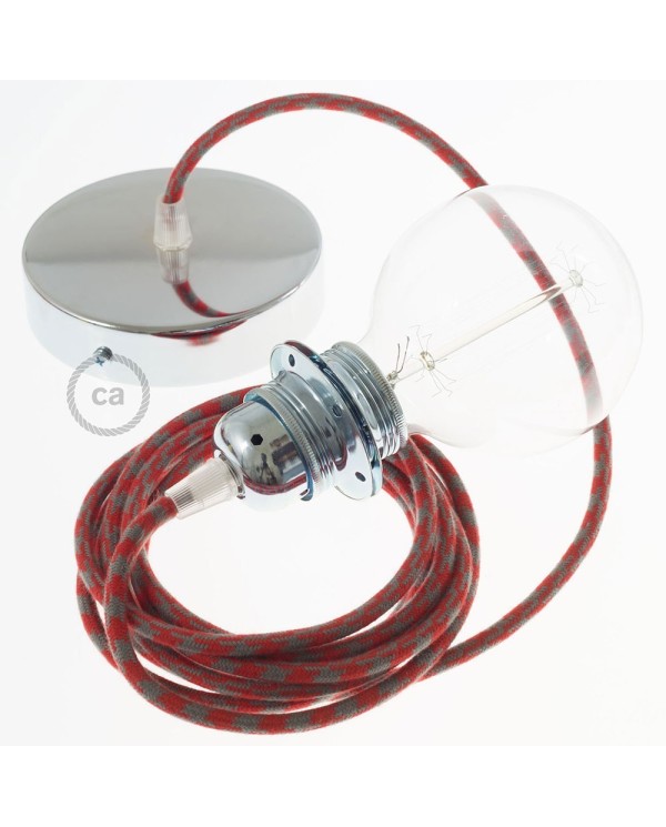 Pendant for lampshade, suspended lamp with Bicolored Fire Red and Grey Cotton textile cable RP28