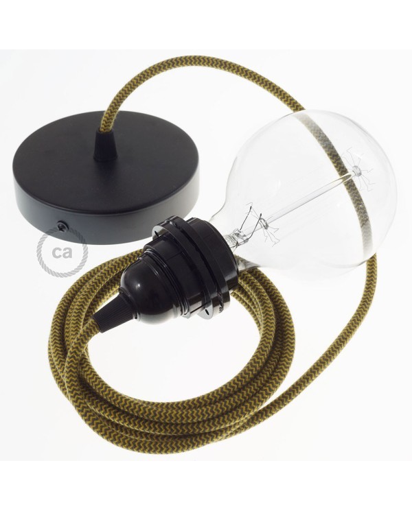 Pendant for lampshade, suspended lamp with ZigZag Golden Honey and Anthracite Cotton textile cable RZ27