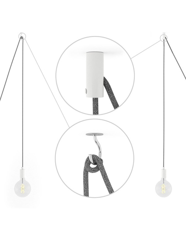 Spider, multiple suspension with 5 pendants, white metal, RM04 Black cable, Made in Italy.