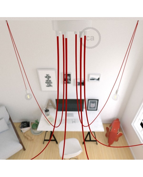 Spider, multiple suspension with 6 pendants, white metal, RM09 Red cable, Made in Italy.