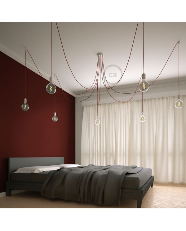Spider, multiple suspension with 7 pendants, white metal, RM09 Red cable, Made in Italy.