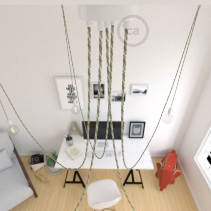Spider, multiple suspension with 5 pendants, white metal, TN07 Country cable, Made in Italy.