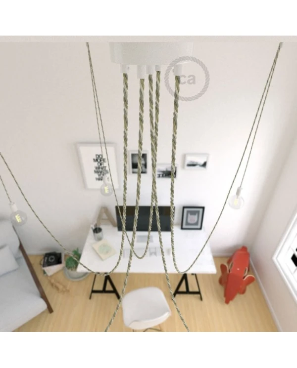 Spider, multiple suspension with 5 pendants, white metal, TN07 Country cable, Made in Italy.