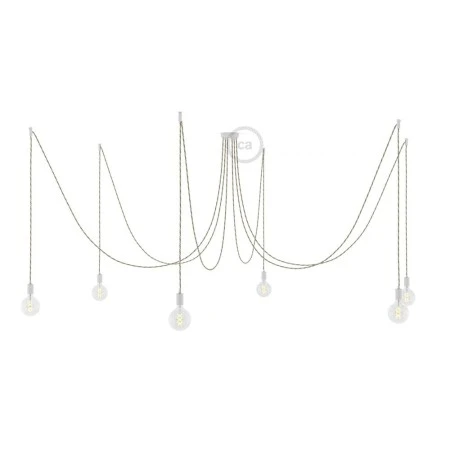 Spider, multiple suspension with 6 pendants, white metal, TN07 Country cable, Made in Italy.