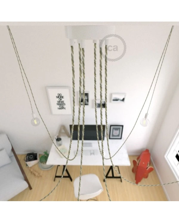 Spider, multiple suspension with 6 pendants, white metal, TN07 Country cable, Made in Italy.