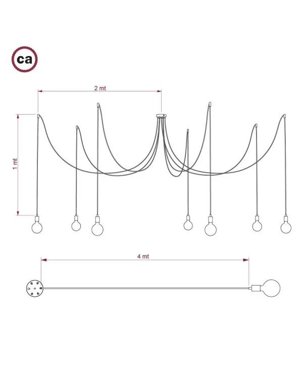 Spider, multiple suspension with 7 pendants, white metal, TN07 Country cable, Made in Italy.