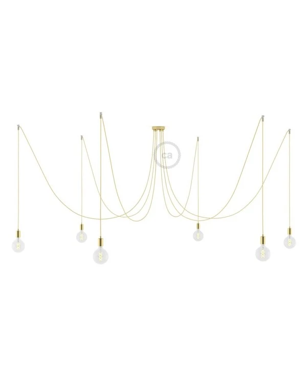Spider, multiple suspension with 6 pendants, brass metal, RR13 Brass coloured Copper cable, Made in Italy.
