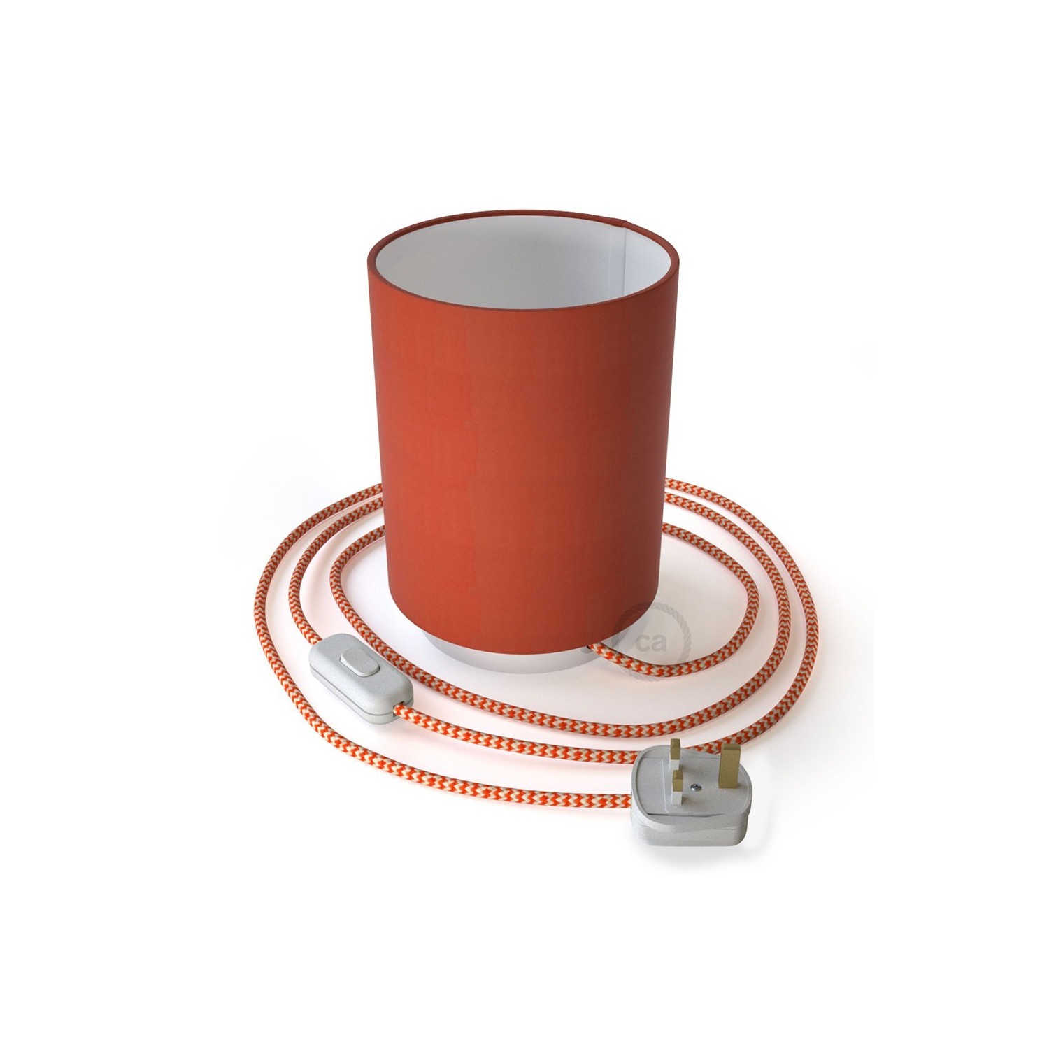 Posaluce in metal with Lobster Cinette Cilindro lampshade, complete with fabric cable, switch and UK plug