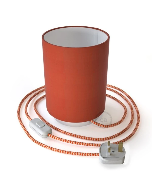 Posaluce in metal with Lobster Cinette Cilindro lampshade, complete with fabric cable, switch and UK plug