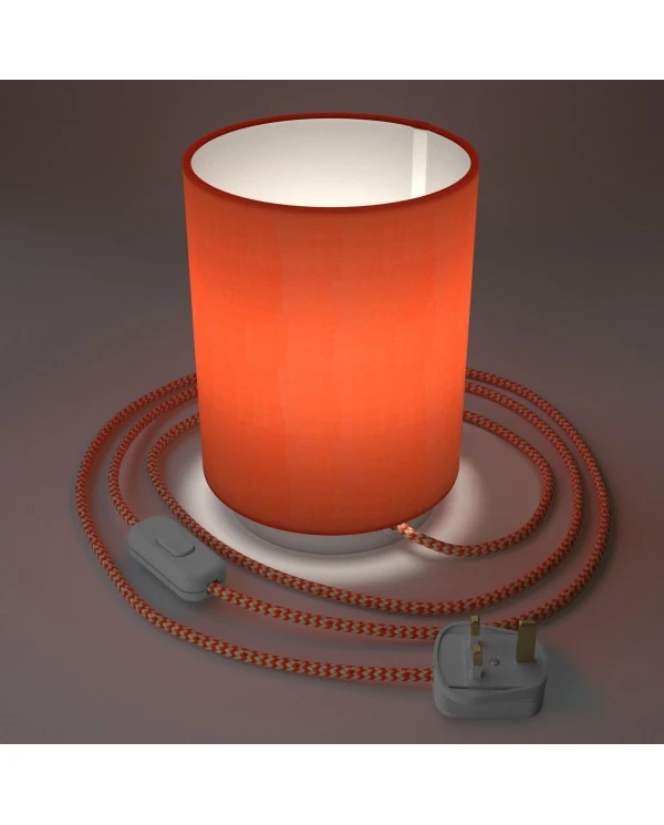 Posaluce in metal with Lobster Cinette Cilindro lampshade, complete with fabric cable, switch and UK plug